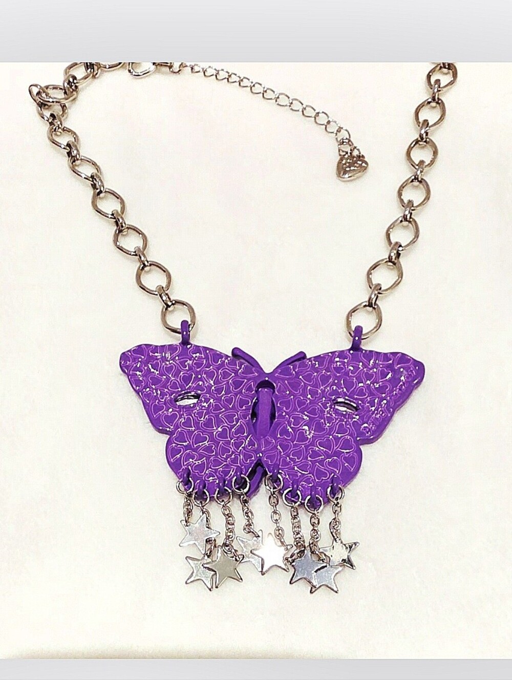 Silver Chain Purple Multicolor Crystal Purple Butterfly Star Necklace - Picture 4 of 14